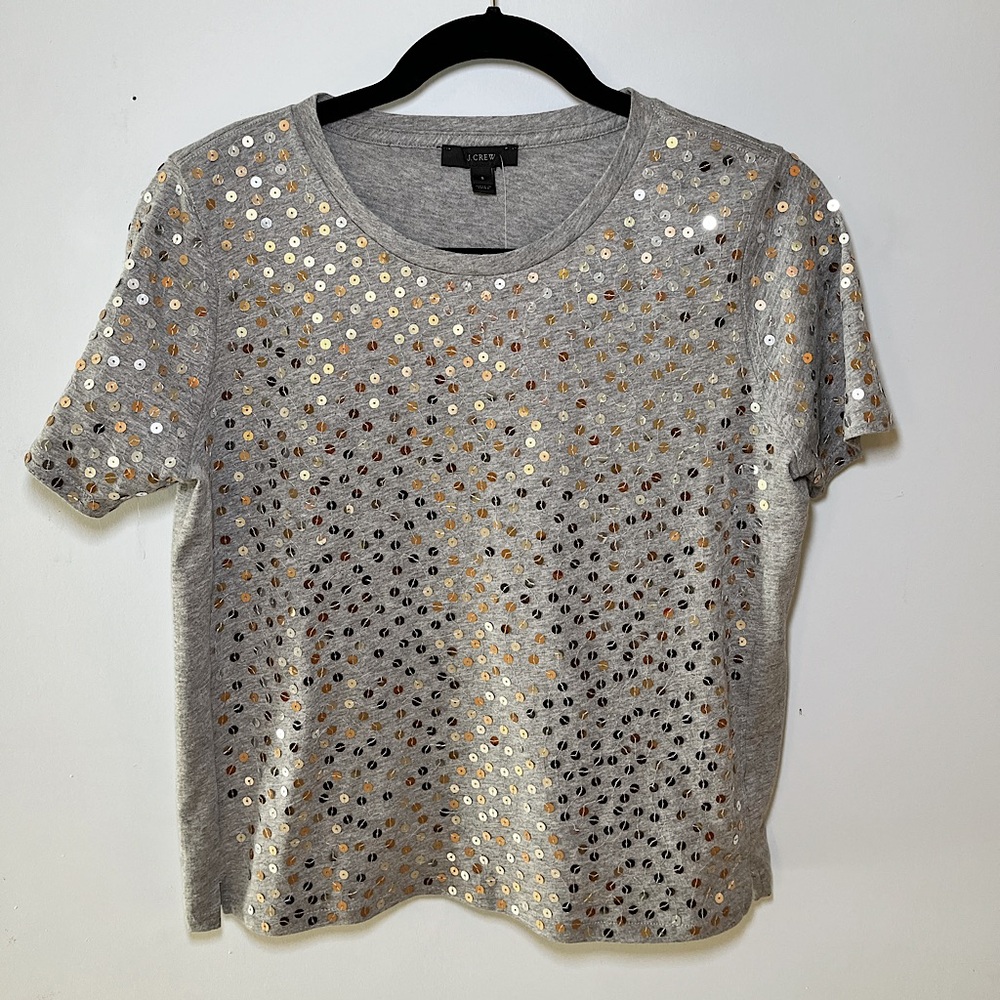 J.CREW Gray Short Sleeve Sequin Embellished T-Shirt NWT